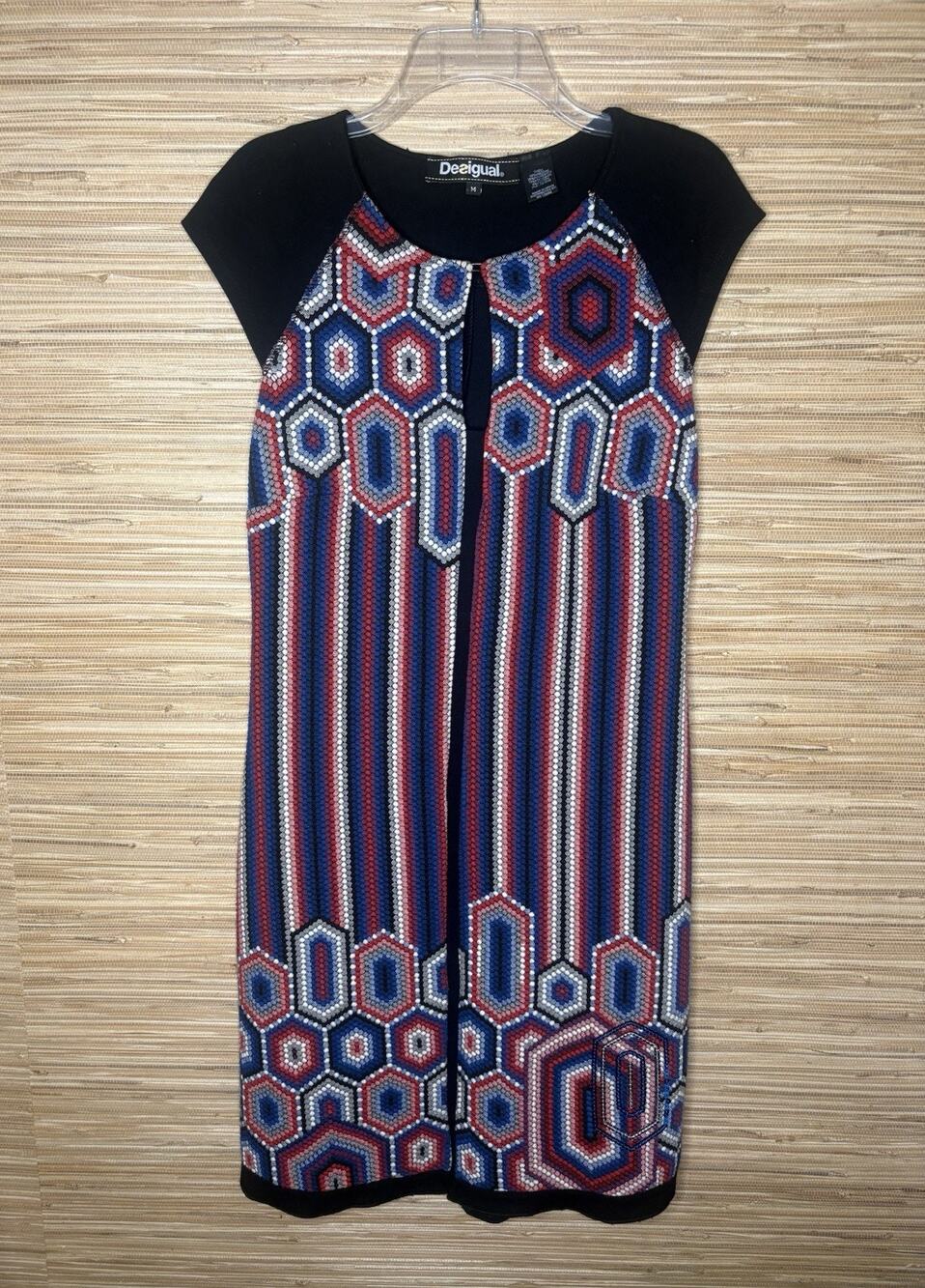 Desigual Jane Geometric Mosaic Knit Shift Dress Sz M